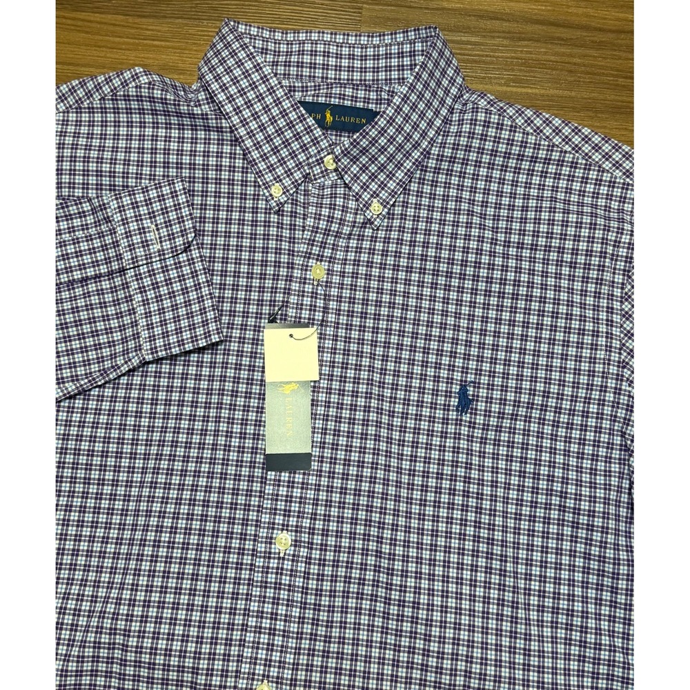 Polo Ralph Lauren Mens Purple Blue Check Cotton Button Down Shirt NWT Sz XL